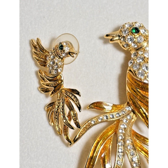 Vtg Set 3, Bird of Paradise Lg 3" Enamel Rhinestone Chrystal Pin Brooch/Earrings - Picture 5 of 16